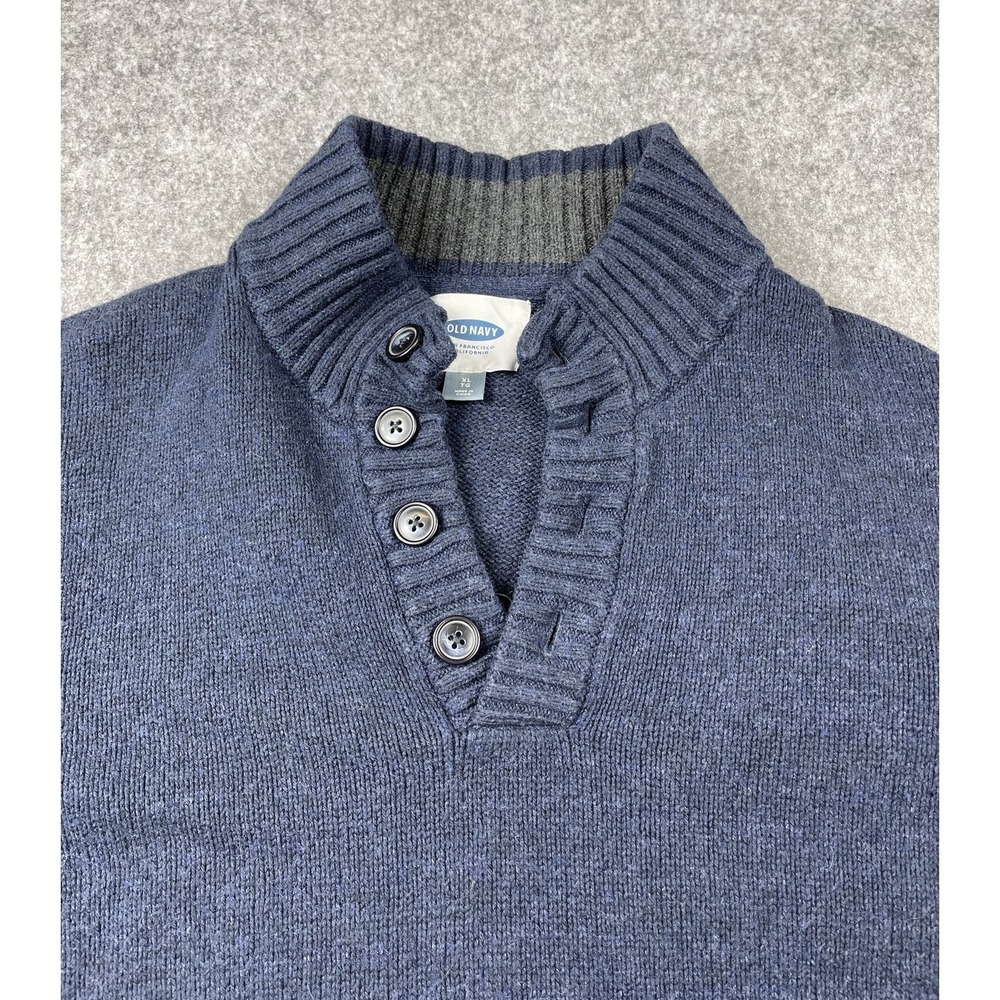 Old Navy Sweater Mens XL‎ Blue Button Mock Neck Pullover Wool Blend Casual Warm